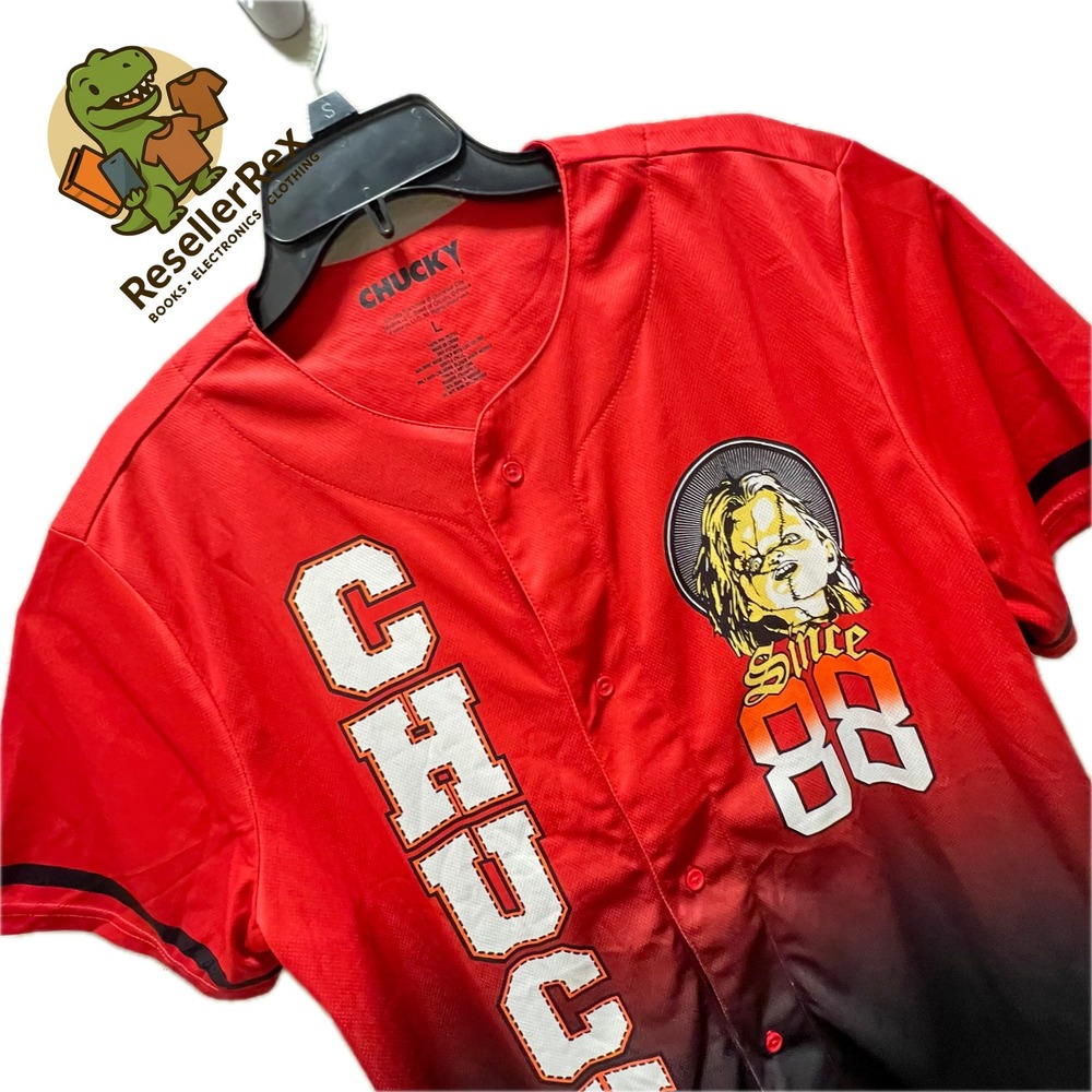 Chucky Baseball Jersey Kids Large‎ Red Black Gradient Wanna Play Horror Movie L